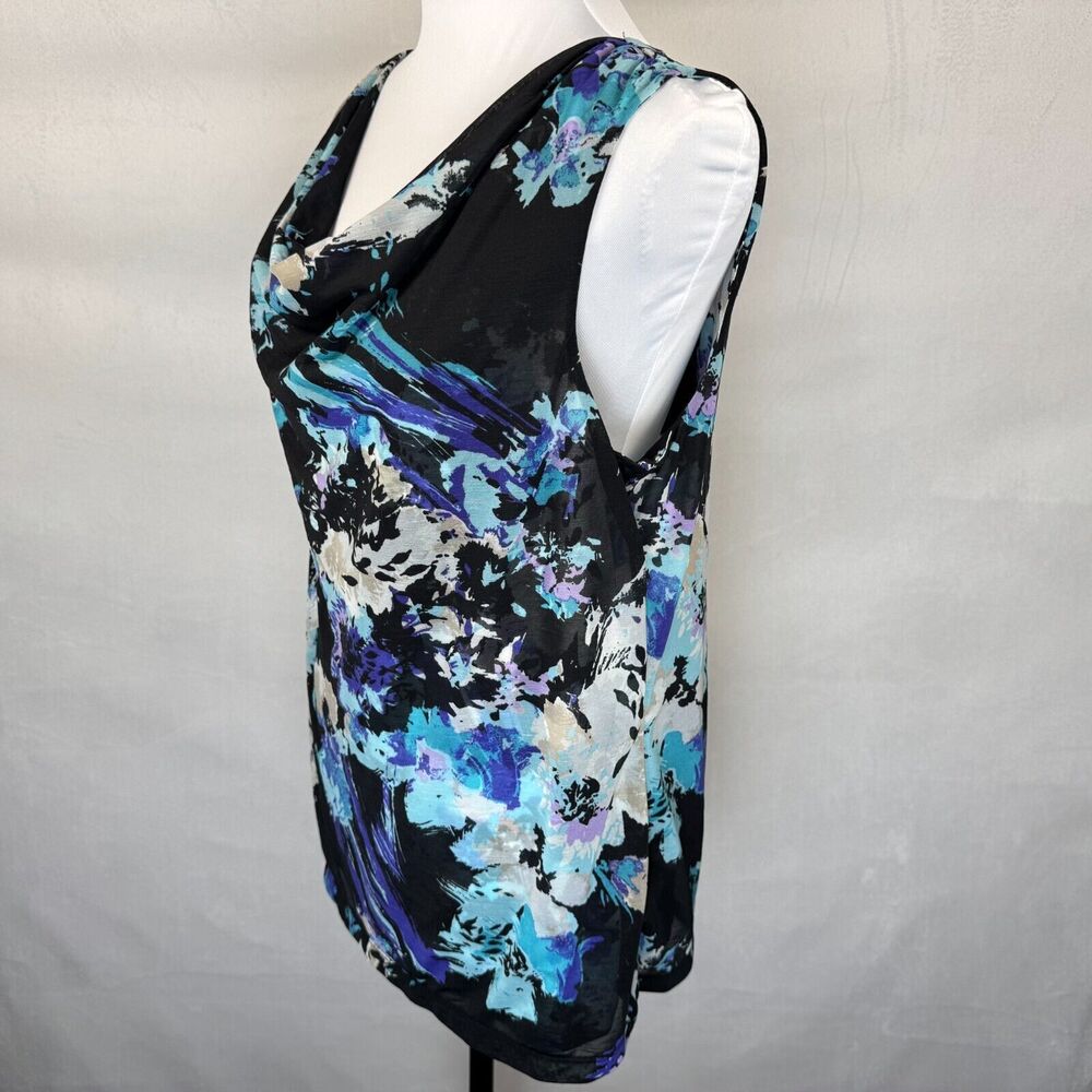 212 Collection Women Top Sz L Sleeveless Drape Neck Black Multicolor Print - Picture 3 of 7
